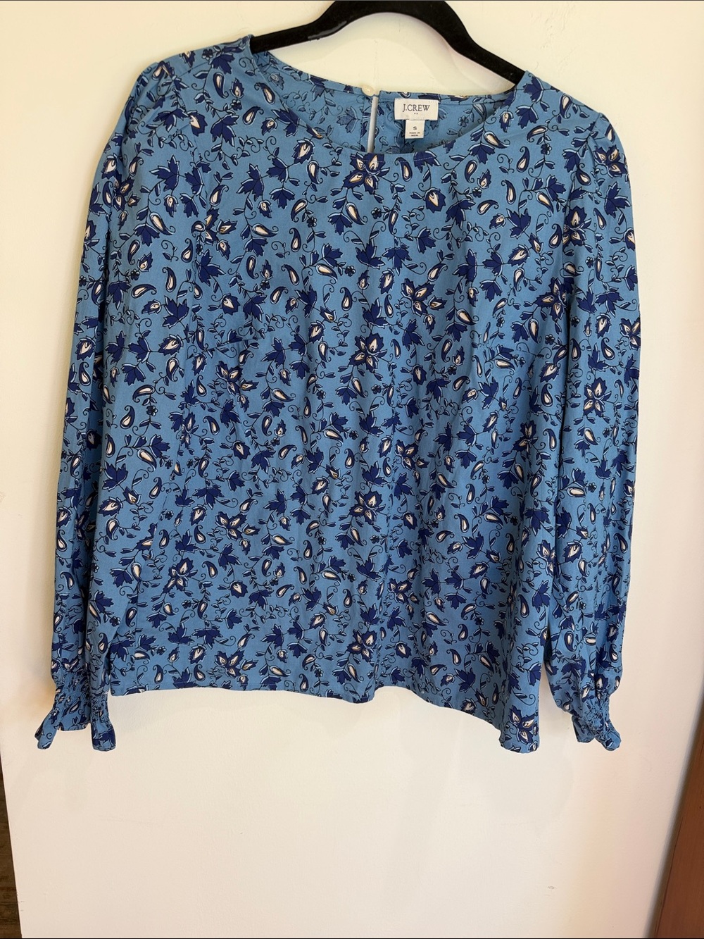 J. Crew Light Blue Floral-Print Long Sleeve Blouse